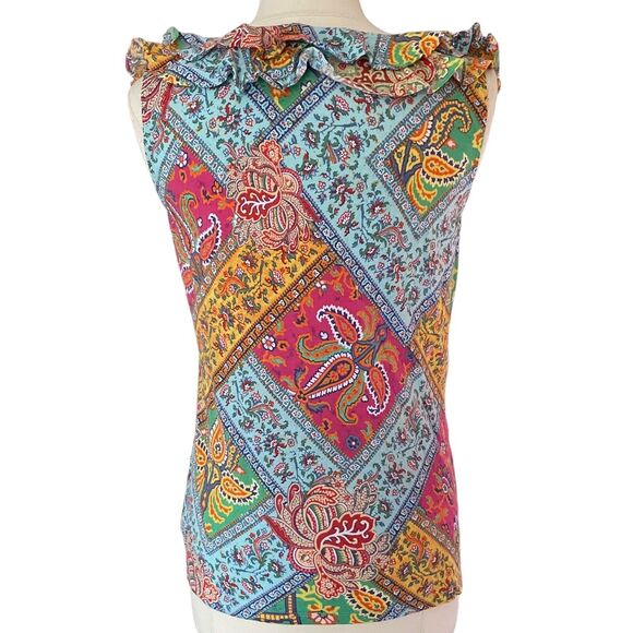 Ralph Lauren Ruffled Paisley Top Size L Sleeveless Boho Countrycore 100% Cotton - Picture 4 of 9
